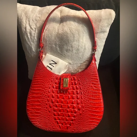 BNWT Brahmin Red (Sriracha))Croc-Embossed Shoulder Bag